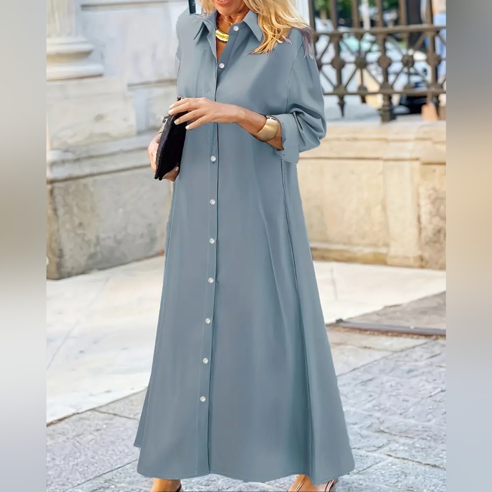 🛑BOGO FREE 🆕Chic Full Length Collared Shirt Dress - Picture 8 of 8